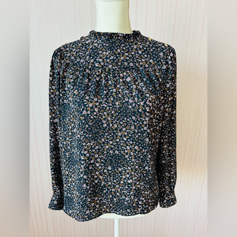 Loft Floral Ruffle Neck Bib Blouse - Picture 5 of 9